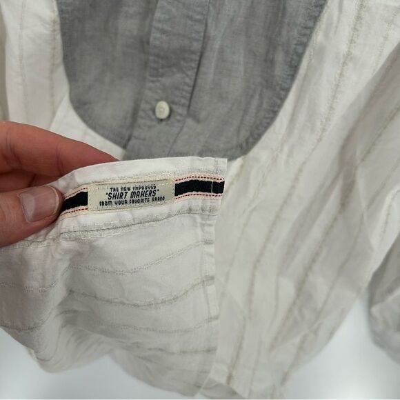 Third and Army Deadstock Collared White Striped Grey Shirt NWT Medium - Picture 5 of 8